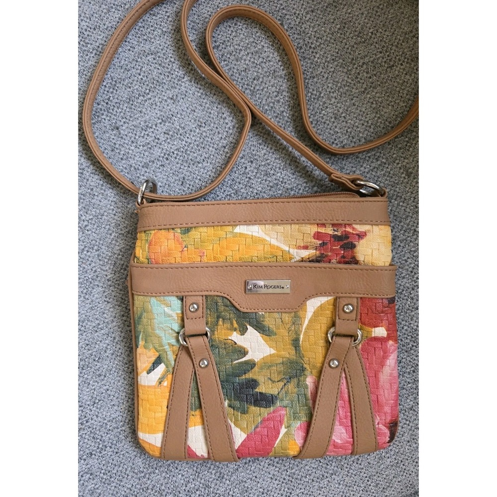 Kim Rogers Floral‎ Crossbody Bag Woven Shoulder Strap Purse Basketweave